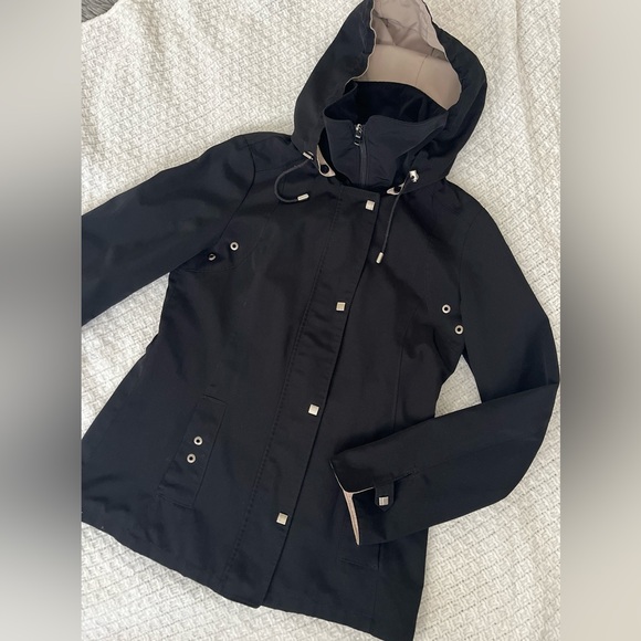 Jones New York Jackets & Blazers - Jones New York Coat Anorak Black Tan Lined Detachable Hood Short Coat SZ:XS-S